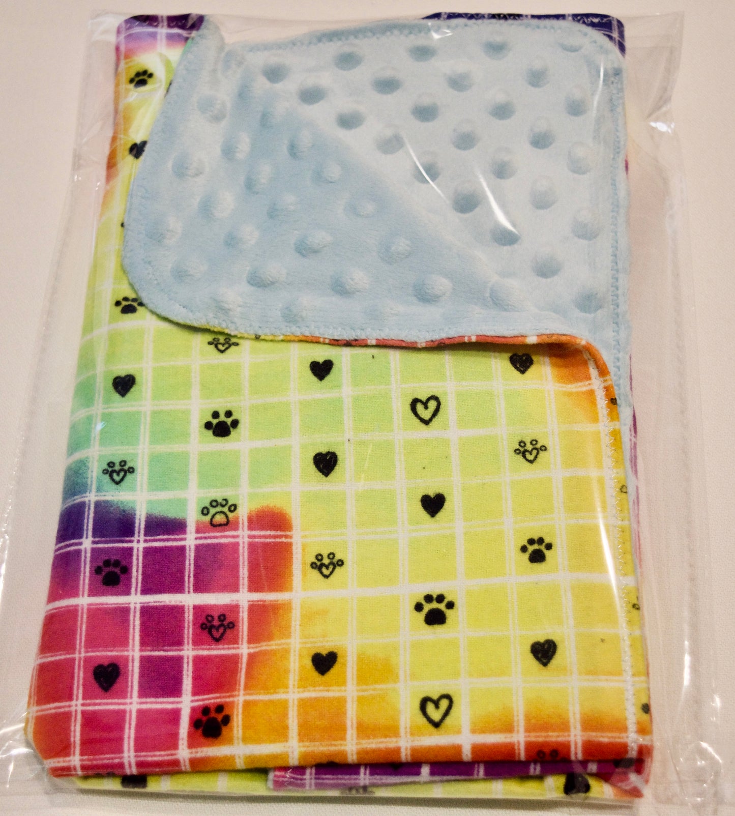 🐾🌈🖤Colorful Minky and Flannel Blanket