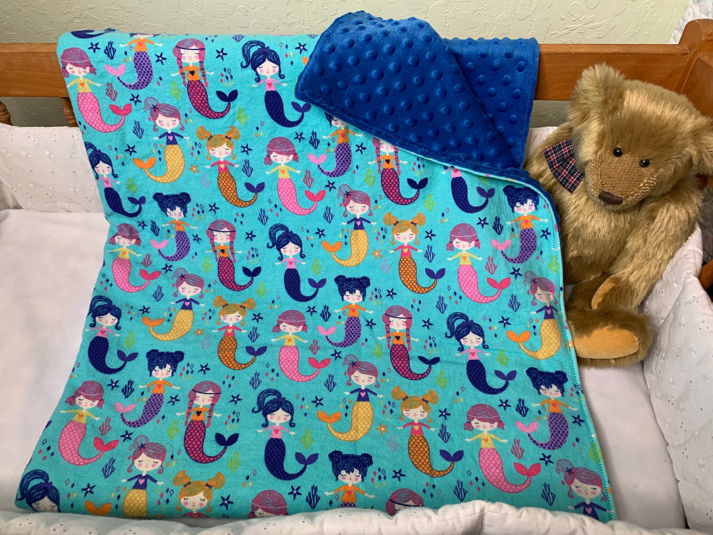 🧜🏼♀️Mermaid Minky and Flannel Crib Blanket