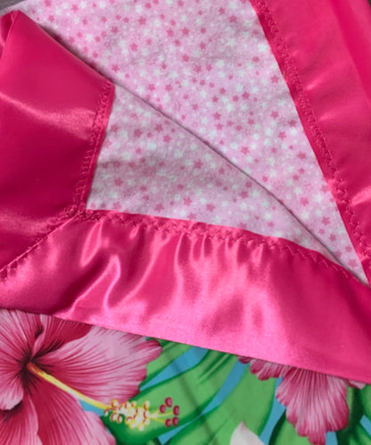 100% cotton hibiscus print with satin trim