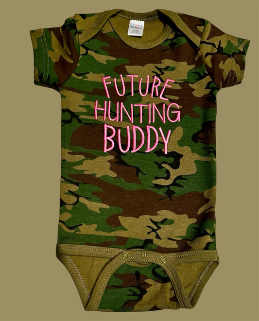 Future Hunting Buddy Machine Embroidered onesie