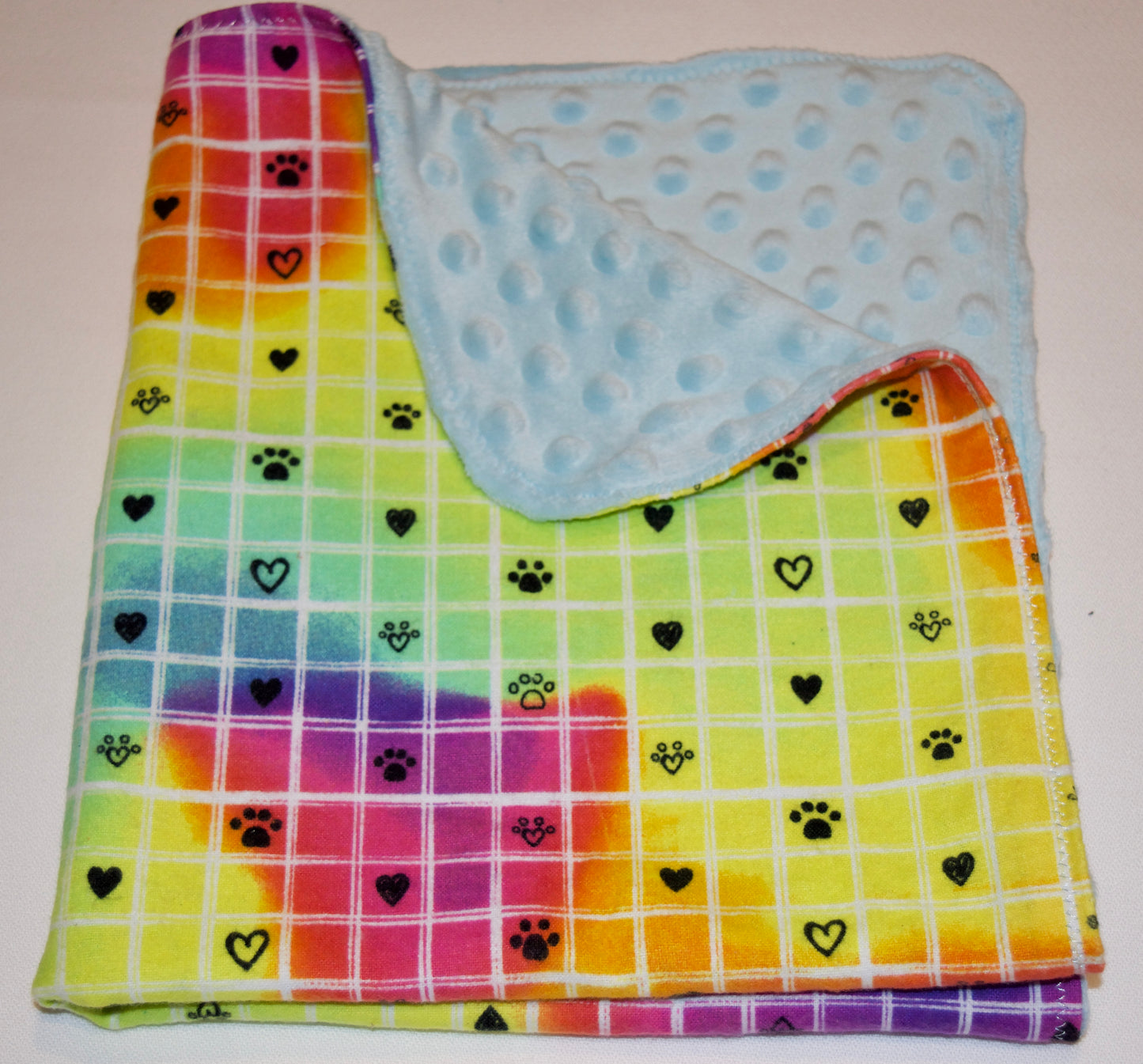 🐾🌈🖤Colorful Minky and Flannel Blanket