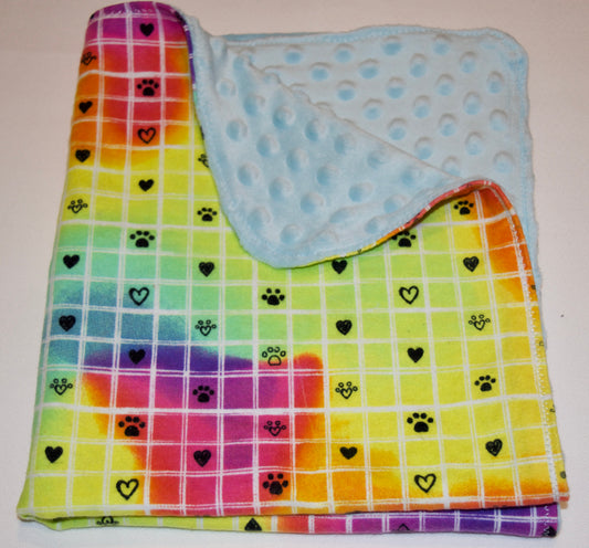 🐾🌈🖤Colorful Minky and Flannel Blanket