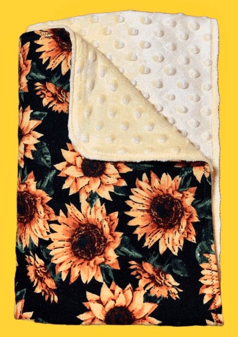 Beautiful sunflower print Minky and Flannel Crib blanket