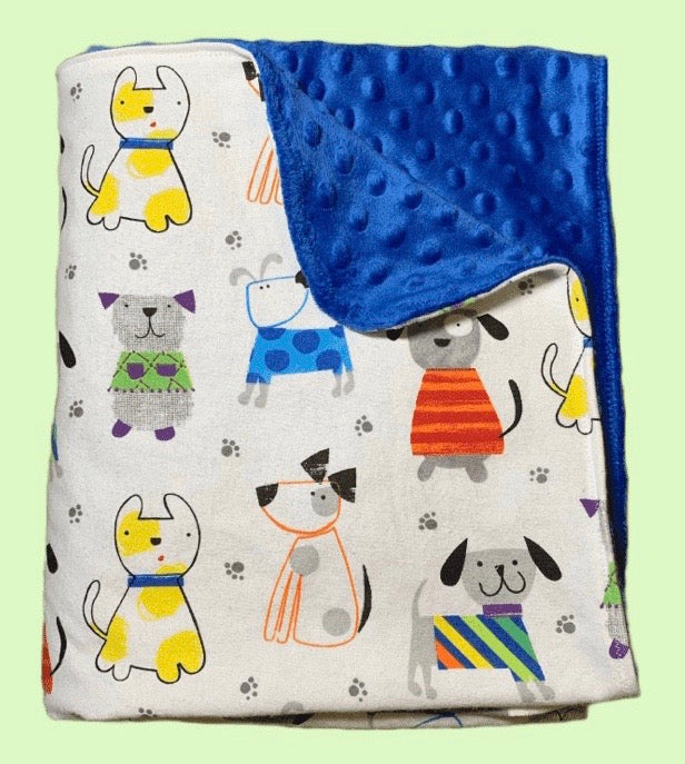 Minky and Flannel doggy print cuddle blanket