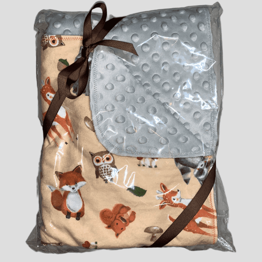 🐿🌿🦝Adorable Forest Animal Minky and Flannel baby blanket