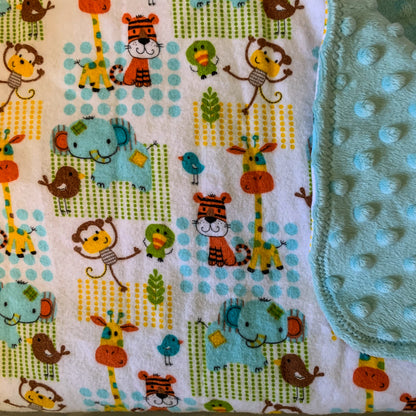 🐅🦓Zoo Animals Minky and Flannel Crib blanket