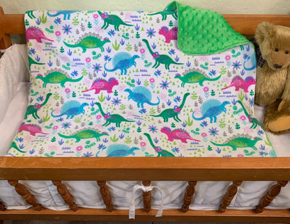 🦕🦖Dinosaur Print Minky and Flannel Crib Blanket