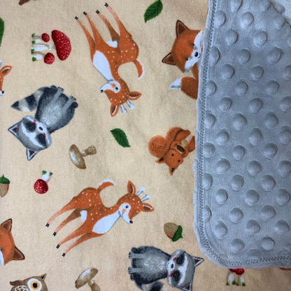 🐿🌿🦝Adorable Forest Animal Minky and Flannel baby blanket