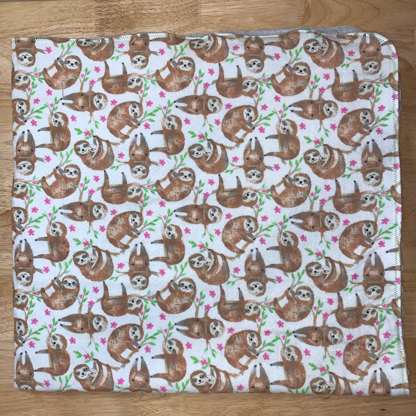 🦥🌷🌱Sloth print Minky and Flannel baby blanket