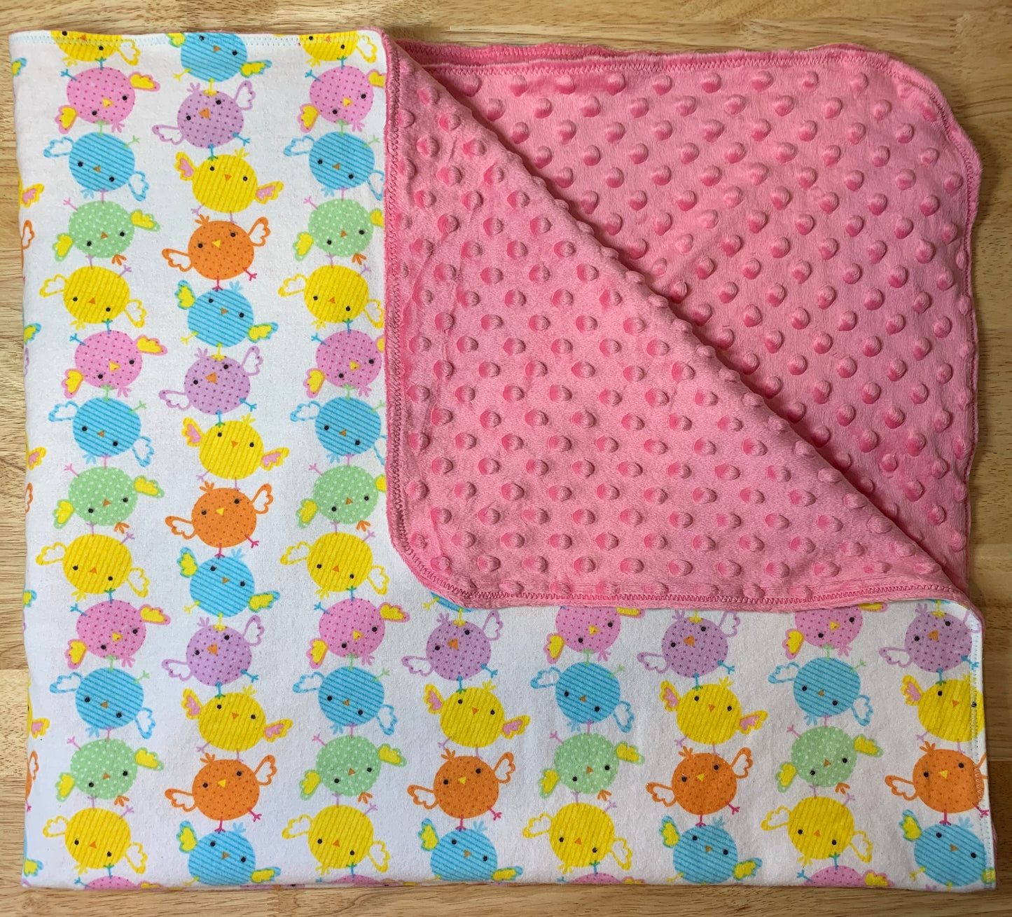 🐣Colorful Baby Chicks Minky and Flannel Baby Blanket