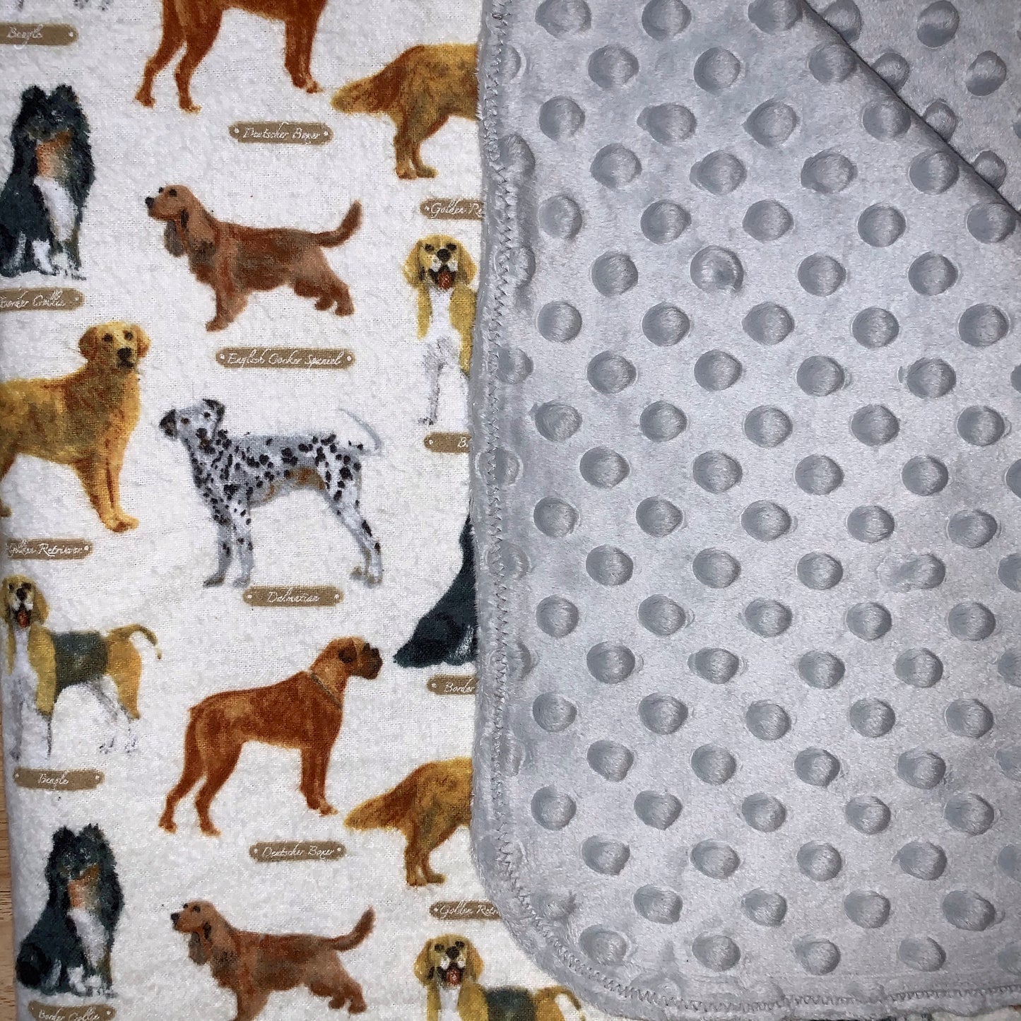 🐕 Dog print Minky and Flannel Baby Blanket