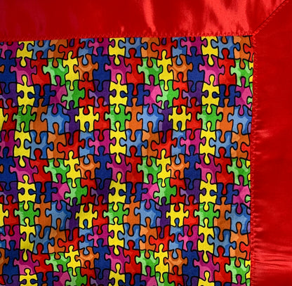 🧩Puzzle Pieces/Autism Awareness Minky Crib Blanket with Satin