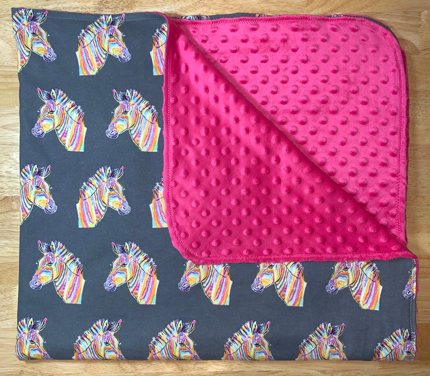 🦓🌈Multi colored Zebra print Minky and Flannel Crib blanket