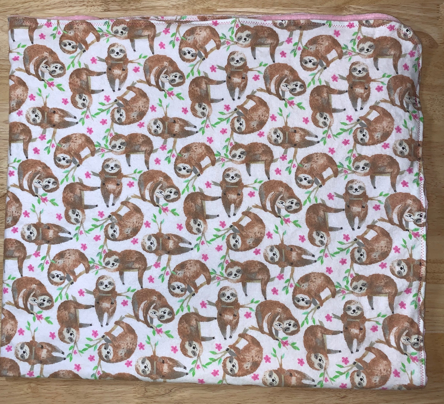 🦥🌷🌱Sloth print Minky and Flannel baby blanket