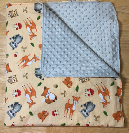 🐿🌿🦝Adorable Forest Animal Minky and Flannel baby blanket