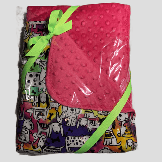 🐕Dog Print Minky and Flannel Baby blanket