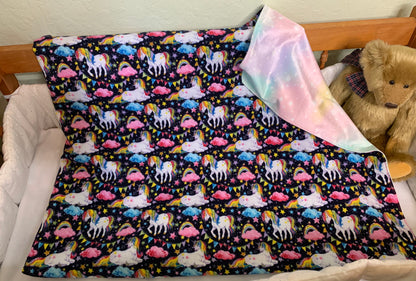 🦄🌈Unicorn and Rainbows Minky and Flannel Crib blanket