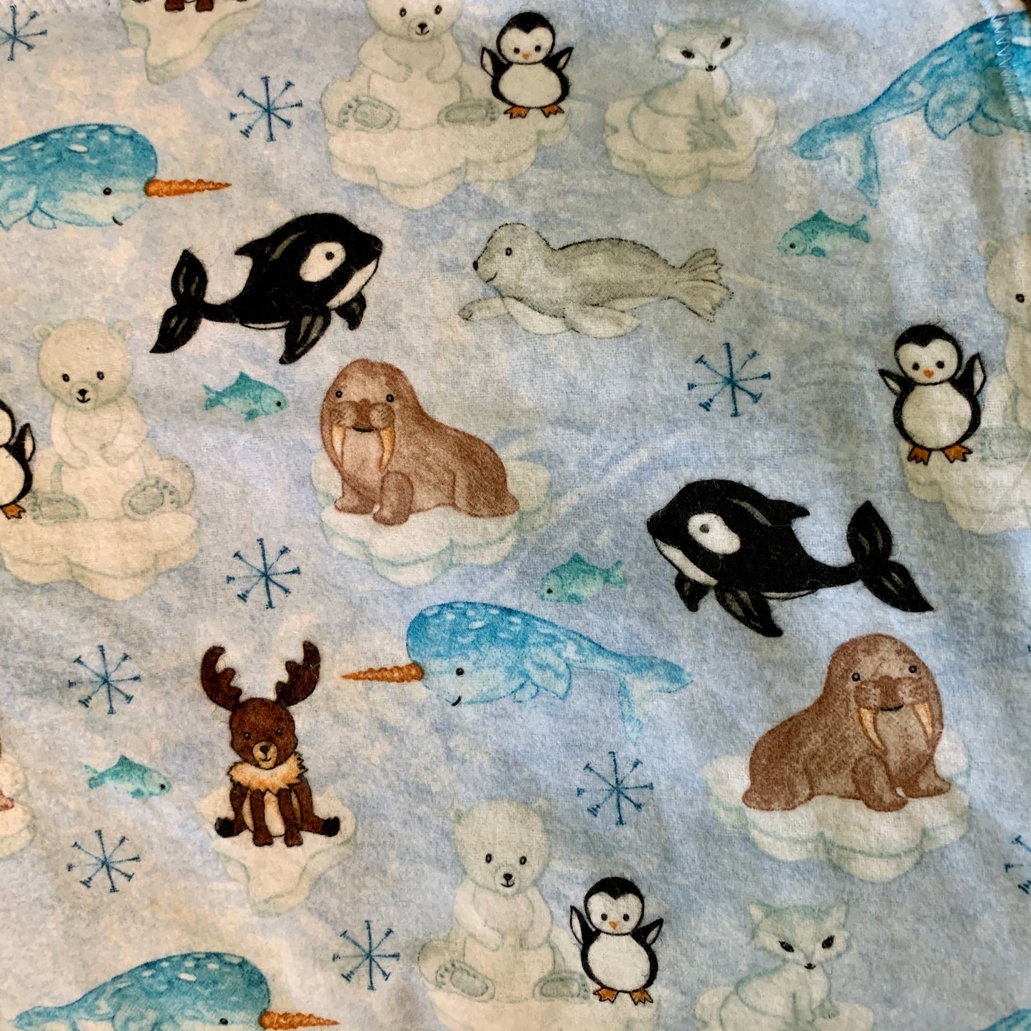 ❄️🐧Baby Arctic Animal print Minky and Flannel Crib Blanket