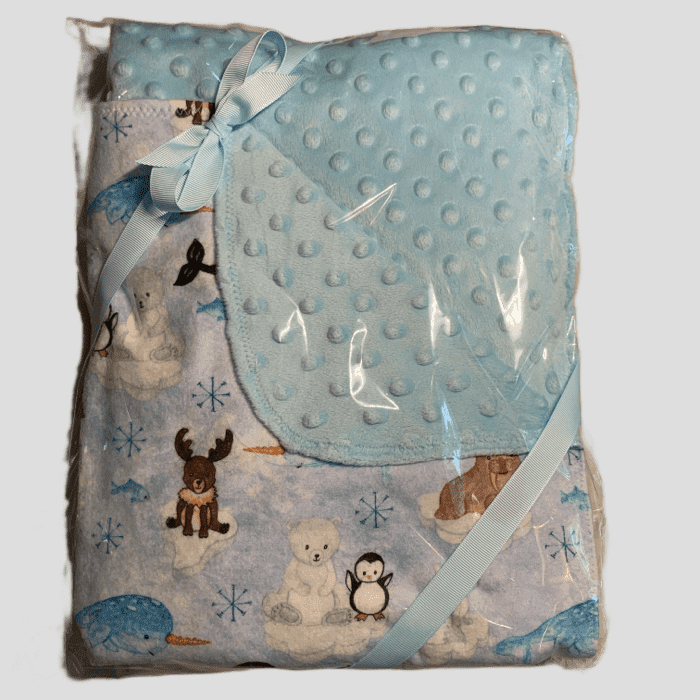 ❄️🐧Baby Arctic Animal print Minky and Flannel Crib Blanket