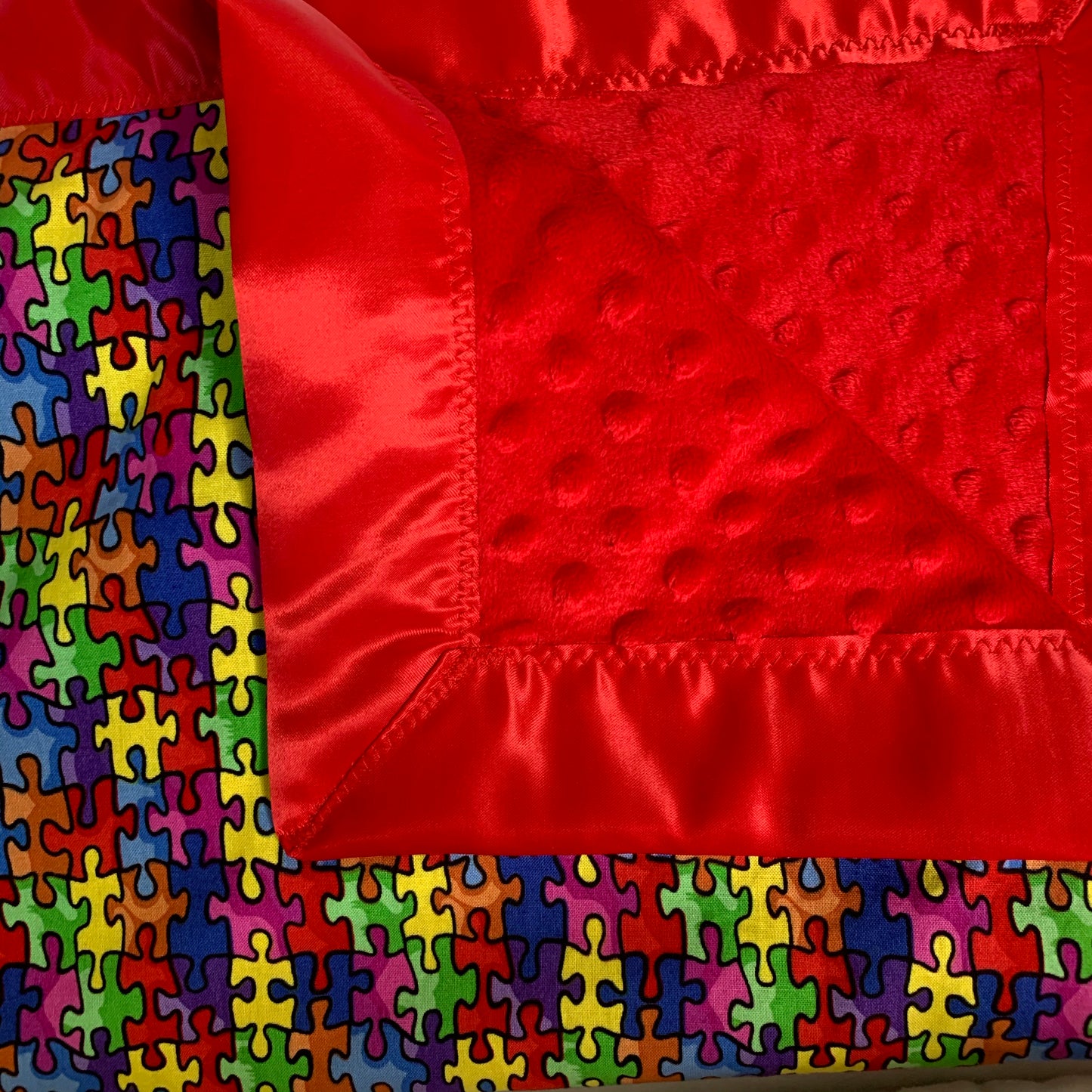 🧩Puzzle Pieces/Autism Awareness Minky Crib Blanket with Satin