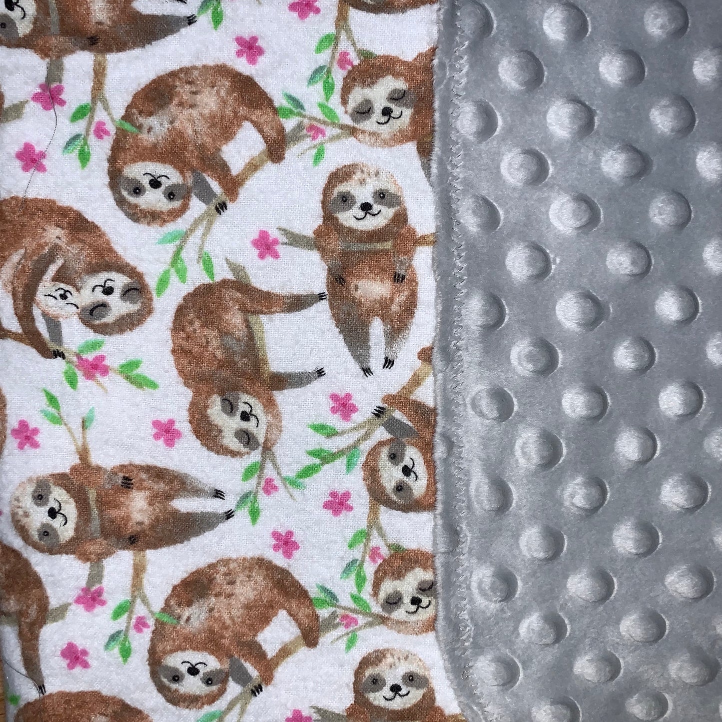 🦥🌷🌱Sloth print Minky and Flannel baby blanket