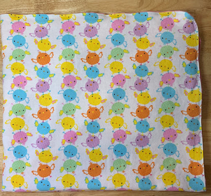 🐣Colorful Baby Chicks Minky and Flannel Baby Blanket