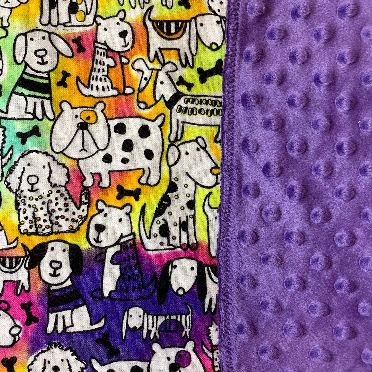 🐾❤️🧡💛💜💙💚🐾Colorful dog print Minky & Flannel baby blanket