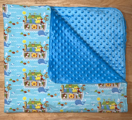 🐯🐯🐵🐵Noah’s Ark Minky and Flannel Crib blanket