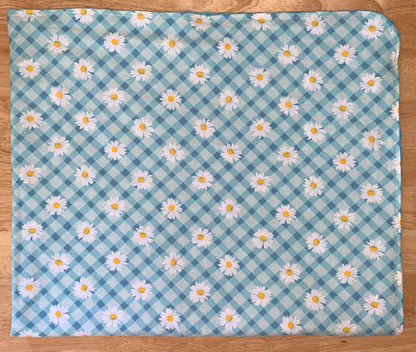 💙Pretty blue&white daisy print Minky and Flannel Baby Blanket