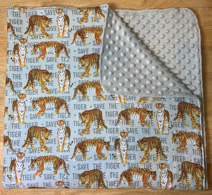 🐅Save the Tiger Minky and Flannel Baby Blanket