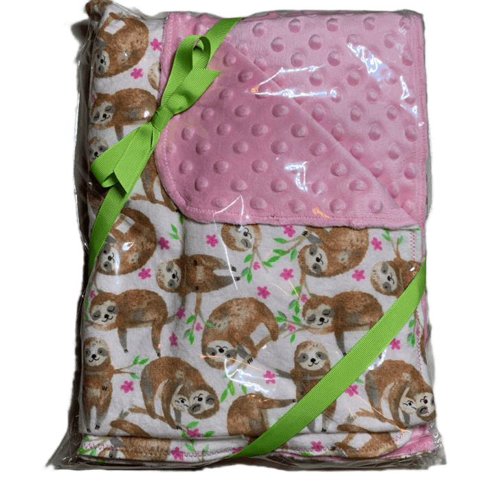 🦥🌷🌱Sloth print Minky and Flannel baby blanket