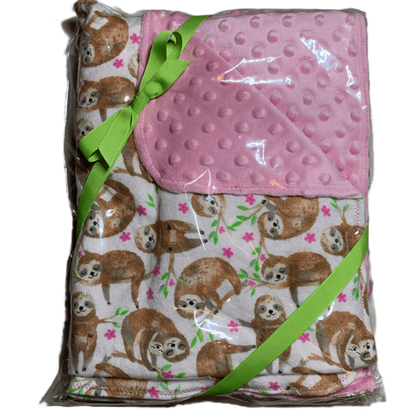 🦥🌷🌱Sloth print Minky and Flannel baby blanket