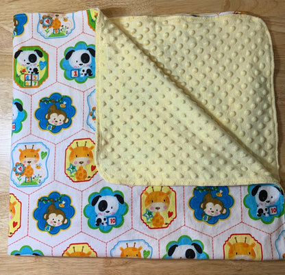 🐵🐶Baby Animals Minky and Flannel baby blanket