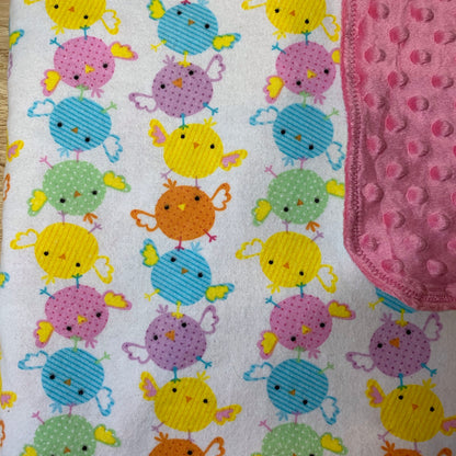 🐣Colorful Baby Chicks Minky and Flannel Baby Blanket