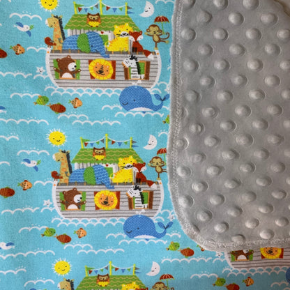 🐘🐅🦓Noah’s Ark Minky and Flannel Baby Blanket