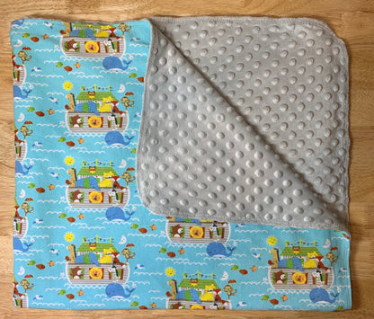 🐘🐅🦓Noah’s Ark Minky and Flannel Baby Blanket