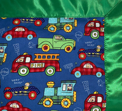 🚑🚒Vehicle’s Minky Crib Blanket with Satin