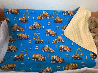 🚜Construction site vehicles Minky and Flannel Crib blanket