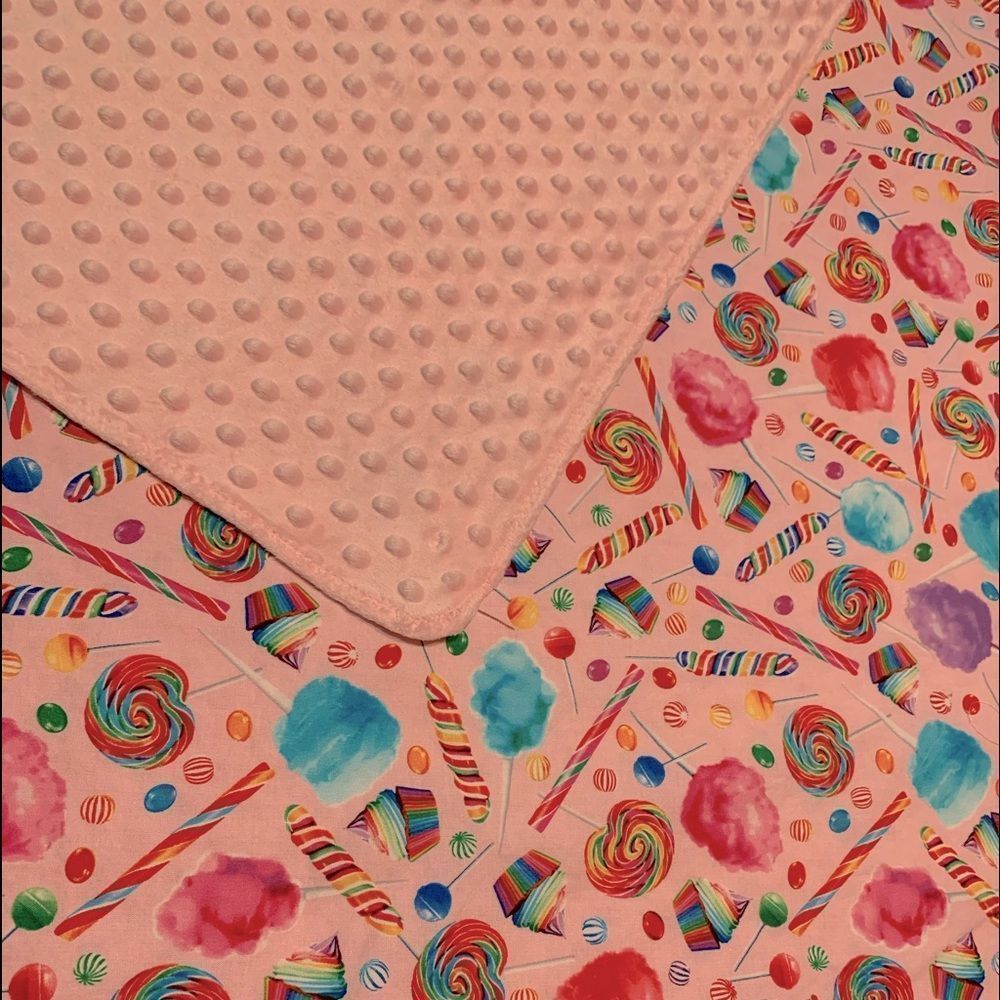 🍭🍬Adorable Bright Handmade Baby blanket💝100% Cotton and Minky