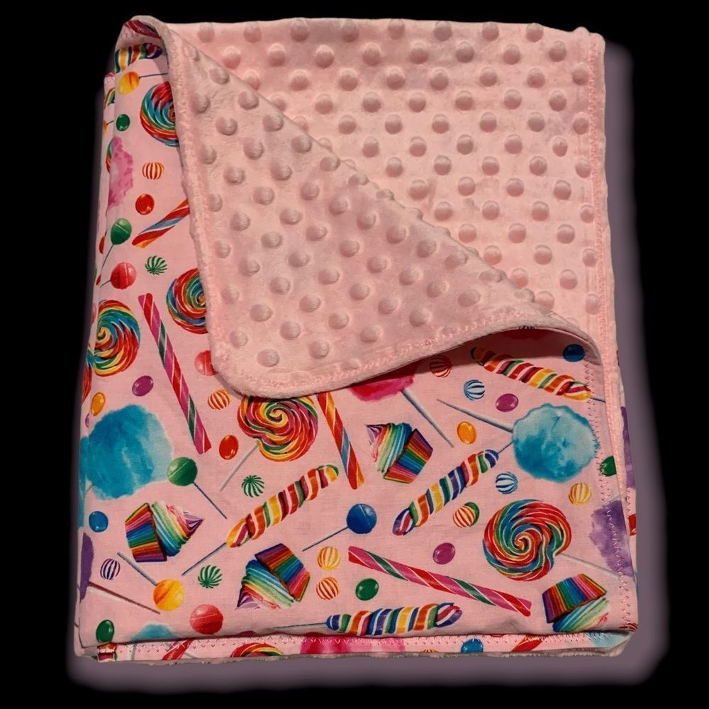 🍭🍬Adorable Bright Handmade Baby blanket💝100% Cotton and Minky